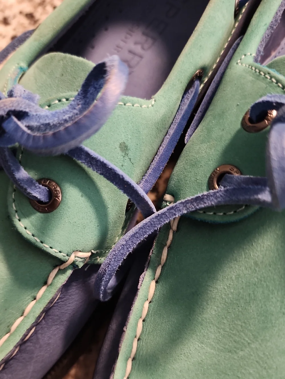 Sperry Teal Green and Navy Blue Two-Tone Leather Boat Shoes